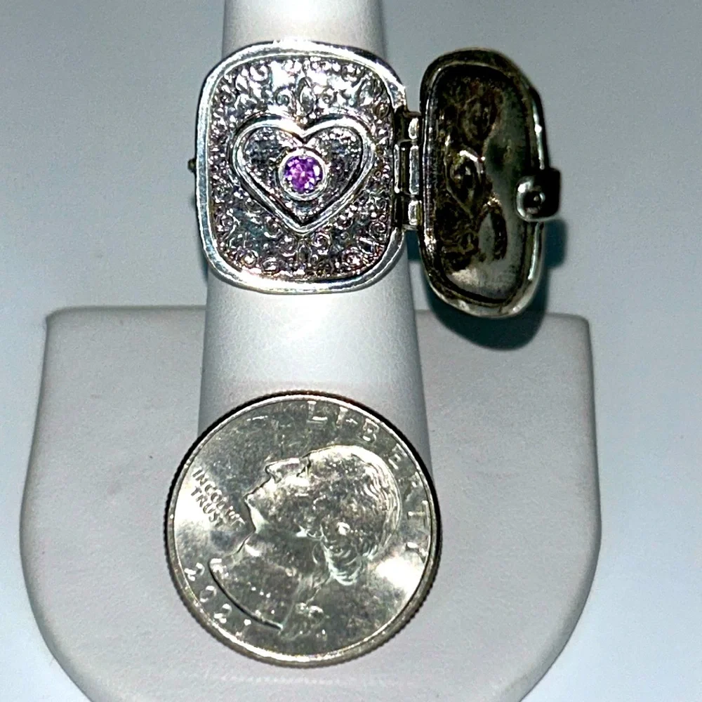 NWT Passage to Israel Sterling Silver Genuine Amethyst Heart Locket Ring